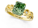 Yellow gold Fancy Green Radiant Cut Solitaire Milgrain Leaf Band with Prong Setting_1