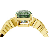 Yellow gold Fancy Green Radiant Cut Solitaire Milgrain Leaf Band with Prong Setting_4