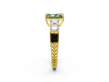 Yellow gold Fancy Green Radiant Cut Solitaire Princess Side Stone Engraved Band Prong Setting Ring_2