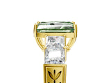 Yellow gold Fancy Green Radiant Cut Solitaire Princess Side Stone Engraved Band Prong Setting Ring_5