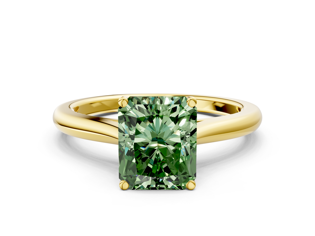 Yellow gold Fancy Green Radiant  Cut Solitaire Ring with Cathedral Band and Four-Prong Setting_38