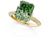 Yellow gold Fancy Green Radiant Cut Solitaire Split Shank Pave Diamond Engagement Ring with Four-Prong Setting_1