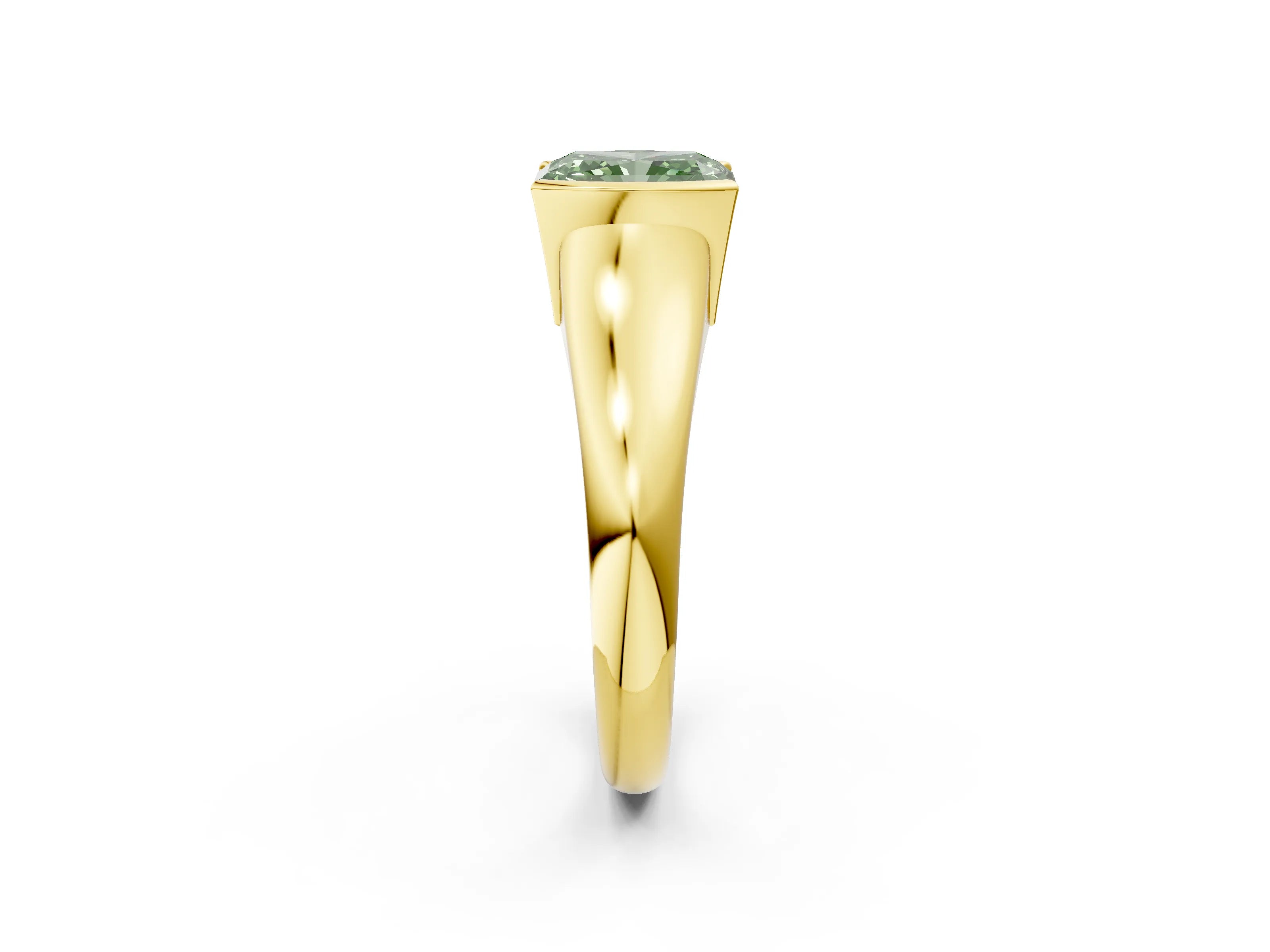 Yellow gold Fancy Green Radiant Cut Solitaire Tension Set Diamond Ring with Split Shank Band_2