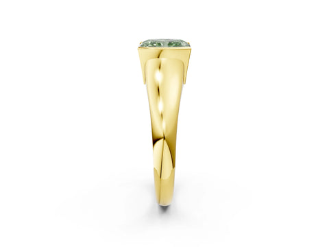 Yellow gold Fancy Green Radiant Cut Solitaire Tension Set Diamond Ring with Split Shank Band_2