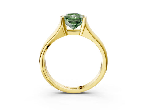 Yellow gold Fancy Green Radiant Cut Solitaire Tension Set Diamond Ring with Split Shank Band_3
