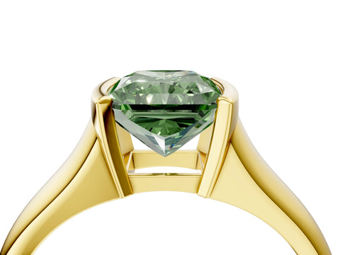 Yellow gold Fancy Green Radiant Cut Solitaire Tension Set Diamond Ring with Split Shank Band_4