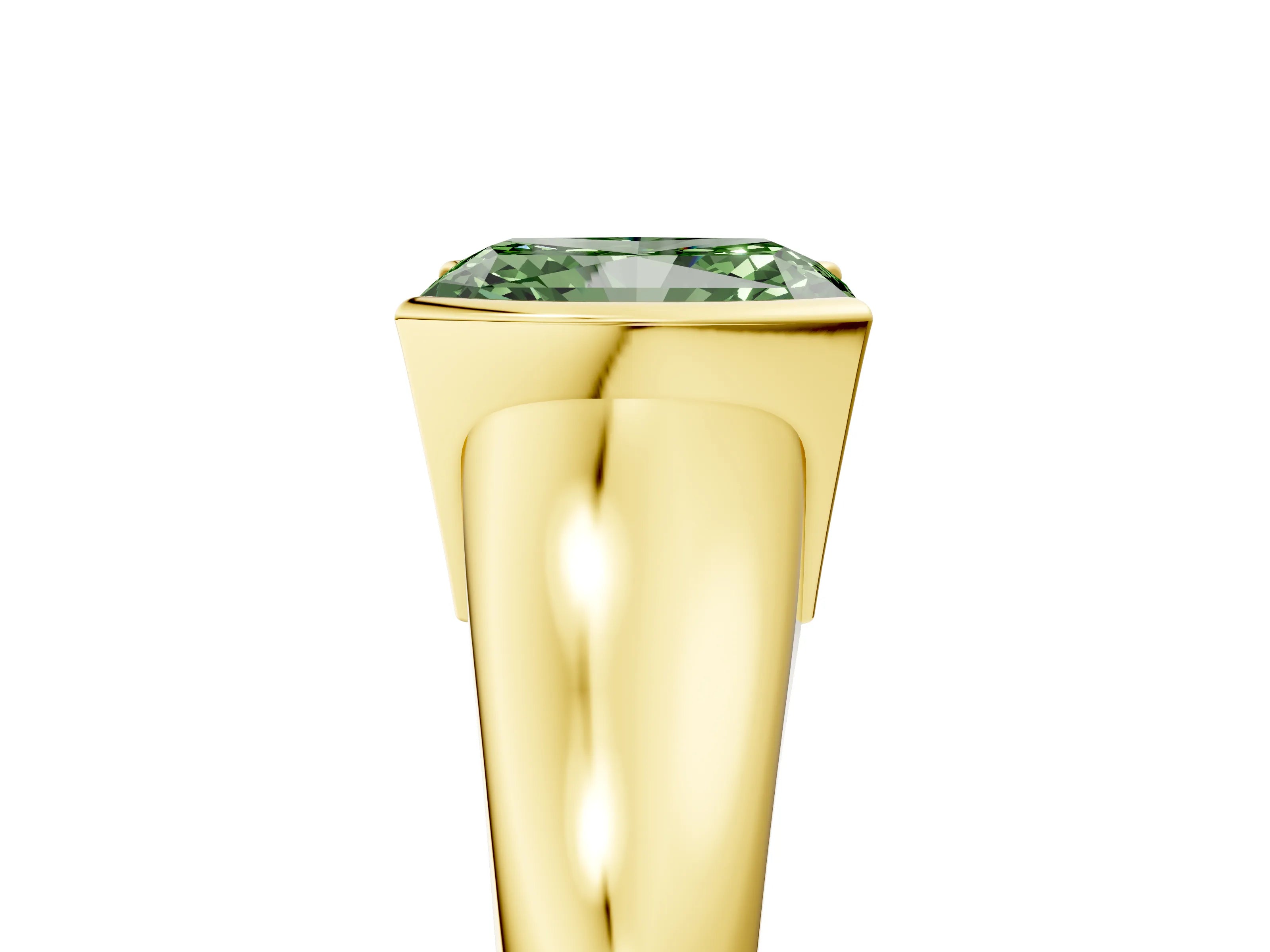 Yellow gold Fancy Green Radiant Cut Solitaire Tension Set Diamond Ring with Split Shank Band_5