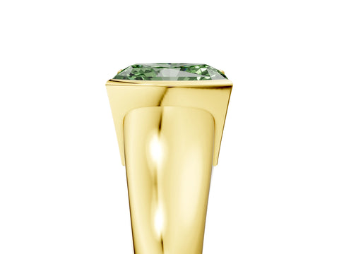 Yellow gold Fancy Green Radiant Cut Solitaire Tension Set Diamond Ring with Split Shank Band_5