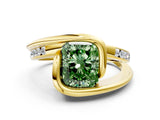 Yellow gold Fancy Green Radiant Cut Solitaire Tension-Set Diamond Split Shank Ring