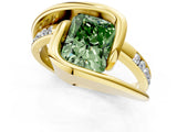 Yellow gold Fancy Green Radiant Cut Solitaire Tension-Set Diamond Split Shank Ring_1