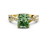 Yellow gold Fancy Green Radiant Cut Solitaire Twist Pave Diamond Engagement Ring with Prong Setting_24