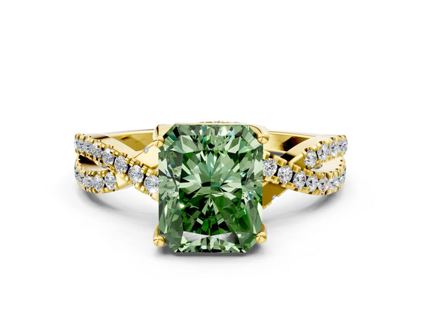 Yellow Gold Radiant Cut Twisted Split Shank Engagement Ring Setting for Fancy Green Center
