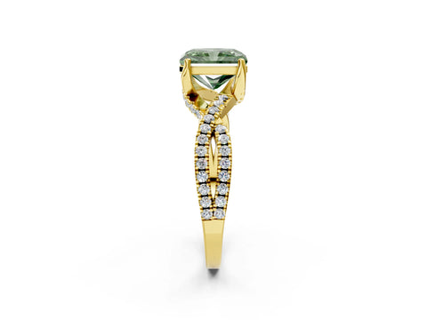 Yellow gold Fancy Green Radiant Cut Solitaire Twist Pave Diamond Engagement Ring with Prong Setting_26