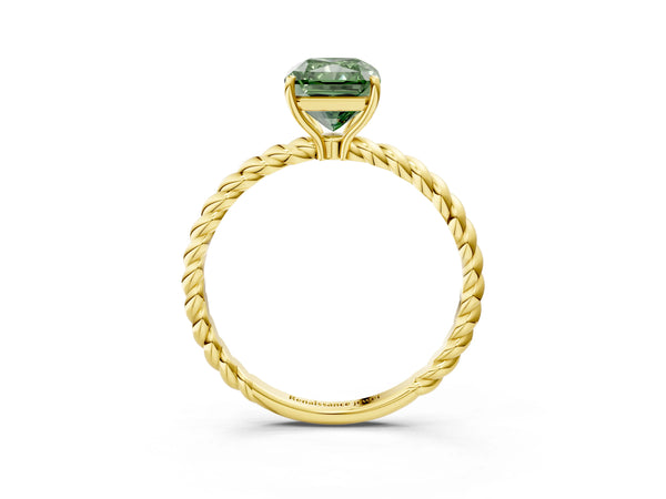 Yellow gold Fancy Green Radiant Cut Solitaire Twisted Band 4-Prong Ring