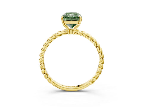 Yellow gold Fancy Green Radiant Cut Solitaire Twisted Band 4-Prong Ring_3