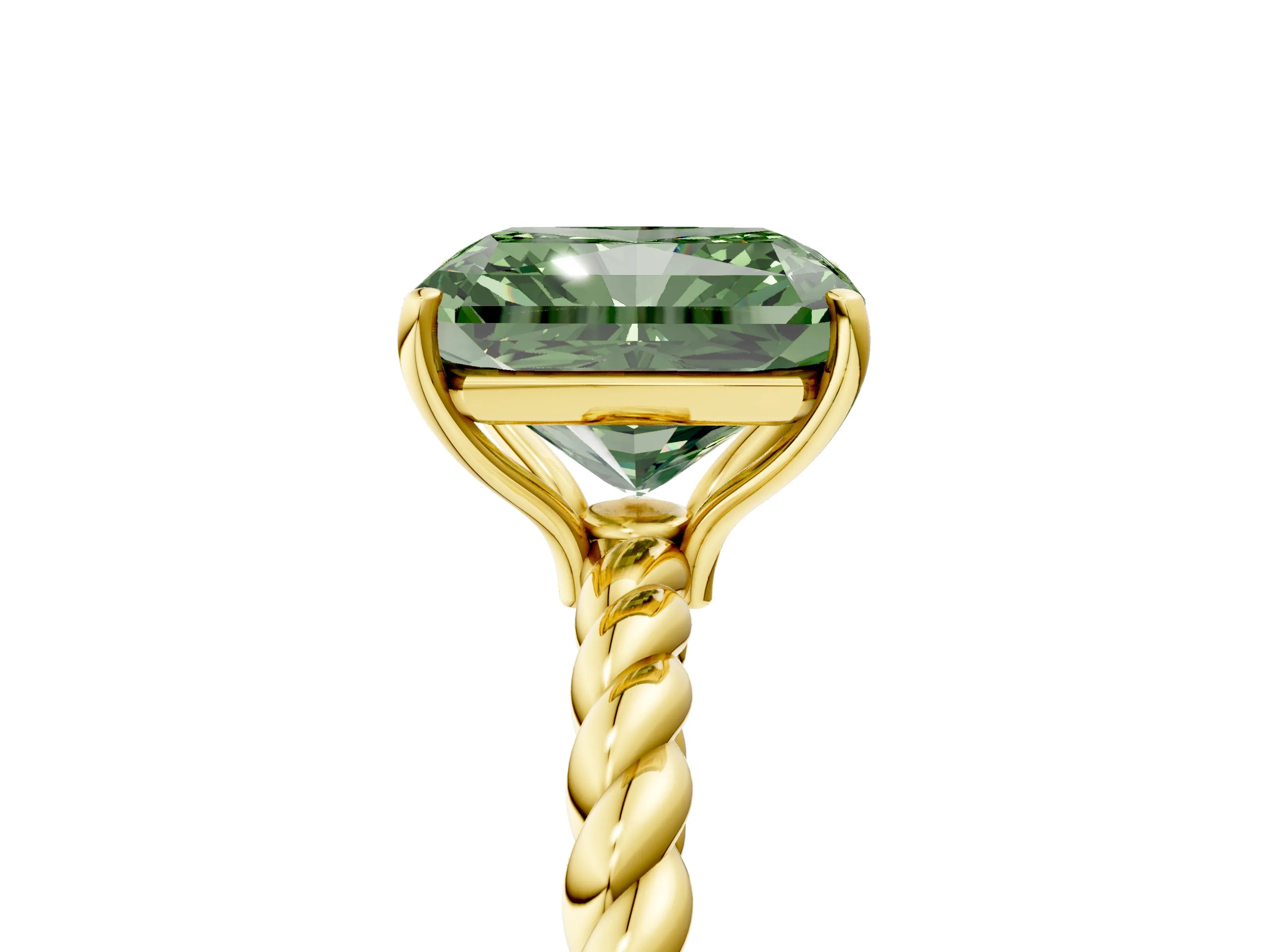 Yellow gold Fancy Green Radiant Cut Solitaire Twisted Band 4-Prong Ring_5