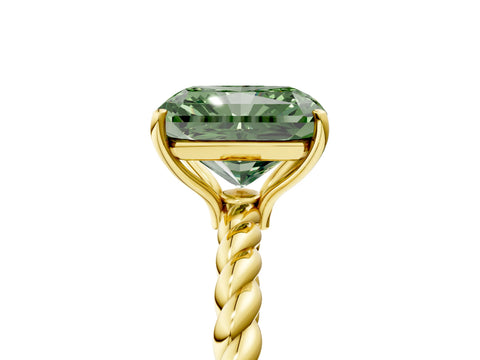 Yellow gold Fancy Green Radiant Cut Solitaire Twisted Band 4-Prong Ring_5