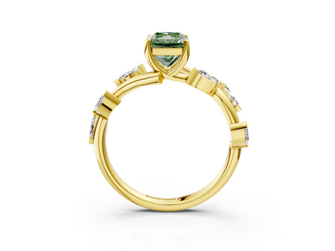 Yellow gold Fancy Green Radiant Cut Solitaire Twisted Band Marquise Accent Prong Setting Ring_3