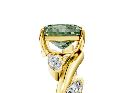 Yellow gold Fancy Green Radiant Cut Solitaire Twisted Band Marquise Accent Prong Setting Ring_5