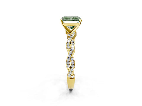 Yellow gold Fancy Green Radiant Cut Solitaire Twisted Pave Band with Four-Prong Setting_5