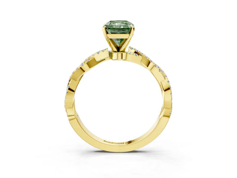 Yellow gold Fancy Green Radiant Cut Solitaire Twisted Pave Band with Four-Prong Setting_6