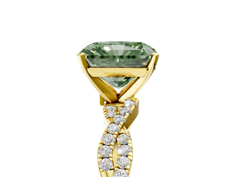 Yellow gold Fancy Green Radiant Cut Solitaire Twisted Pave Band with Four-Prong Setting_8