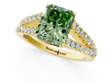 Yellow gold Fancy Green Radiant  Cut Split Shank Pave Diamond Engagement Ring with Four-Prong Setting_25