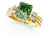Yellow gold Fancy Green Radiant  Cut Three-Stone Channel Set Ring with Bar Prongs_63