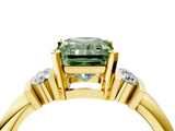 Yellow gold Fancy Green Radiant  Cut Three-Stone Channel Set Ring with Bar Prongs_66