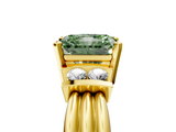 Yellow gold Fancy Green Radiant  Cut Three-Stone Channel Set Ring with Bar Prongs_67