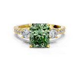 Yellow gold Fancy Green Radiant  Cut Three-Stone Diamond Pavé Band with Prong Setting_17