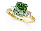 Yellow gold Fancy Green Radiant  Cut Three-Stone Diamond Pavé Band with Prong Setting_18