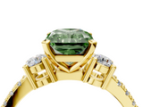 Yellow gold Fancy Green Radiant  Cut Three-Stone Diamond Pavé Band with Prong Setting_21