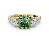 Yellow gold Fancy Green Radiant  Cut Three-Stone Diamond Pave Band with Prong Setting_37