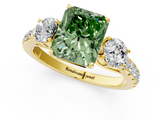Yellow gold Fancy Green Radiant  Cut Three-Stone Diamond Pave Band with Prong Setting_38