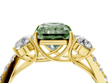 Yellow gold Fancy Green Radiant  Cut Three-Stone Diamond Pave Band with Prong Setting_41