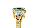 Yellow gold Fancy Green Radiant Cut Three-Stone Diamond Ring with Pavé Band and Four-Prong Setting_5