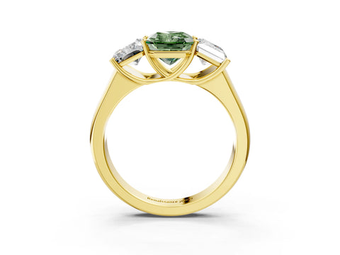 Yellow gold Fancy Green Radiant Cut Three-Stone Diamond Ring with Prong Setting on a Classic Band_3