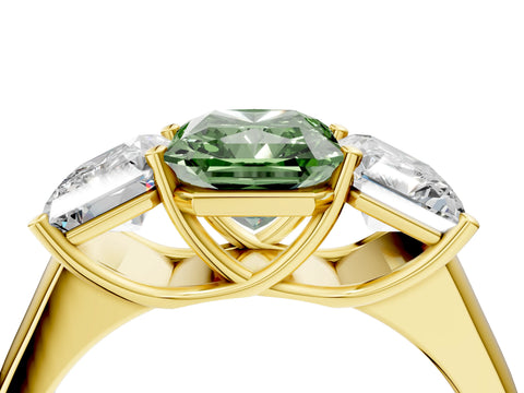 Yellow gold Fancy Green Radiant Cut Three-Stone Diamond Ring with Prong Setting on a Classic Band_4