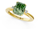 Yellow gold Fancy Green Radiant  Cut Three-Stone Solitaire Ring with Round Accent Diamonds and Four-Prong Setting_21