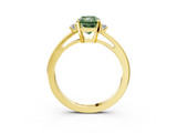 Yellow gold Fancy Green Radiant  Cut Three-Stone Solitaire Ring with Round Accent Diamonds and Four-Prong Setting_23