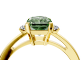 Yellow gold Fancy Green Radiant  Cut Three-Stone Solitaire Ring with Round Accent Diamonds and Four-Prong Setting_24