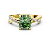 Yellow gold Fancy Green Radiant  Cut Twist Band Solitaire Diamond Ring with Pavé Setting_3