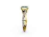 Yellow gold Fancy Green Radiant  Cut Twist Band Solitaire Diamond Ring with Pavé Setting_5