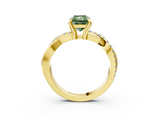 Yellow gold Fancy Green Radiant  Cut Twist Band Solitaire Diamond Ring with Pavé Setting_6