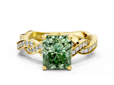 Yellow gold Fancy Green Radiant  Cut Twisted Pavé Band Solitaire Ring with Four-Prong Setting_55