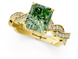 Yellow gold Fancy Green Radiant  Cut Twisted Pavé Band Solitaire Ring with Four-Prong Setting_56
