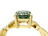 Yellow gold Fancy Green Radiant  Cut Twisted Pavé Band Solitaire Ring with Four-Prong Setting_59