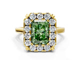 Yellow gold Fancy Green Radiant  Diamond Cluster Halo Solitaire with Four-Prong Setting_76