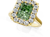 Yellow gold Fancy Green Radiant  Diamond Cluster Halo Solitaire with Four-Prong Setting_77